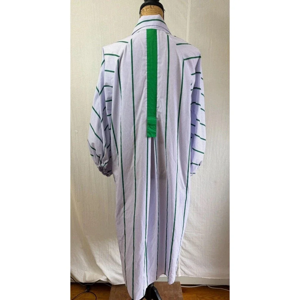 FLICKA Korea Stripe Shirt Dress Green Lavender White Balloon Sleeve Oversized OS